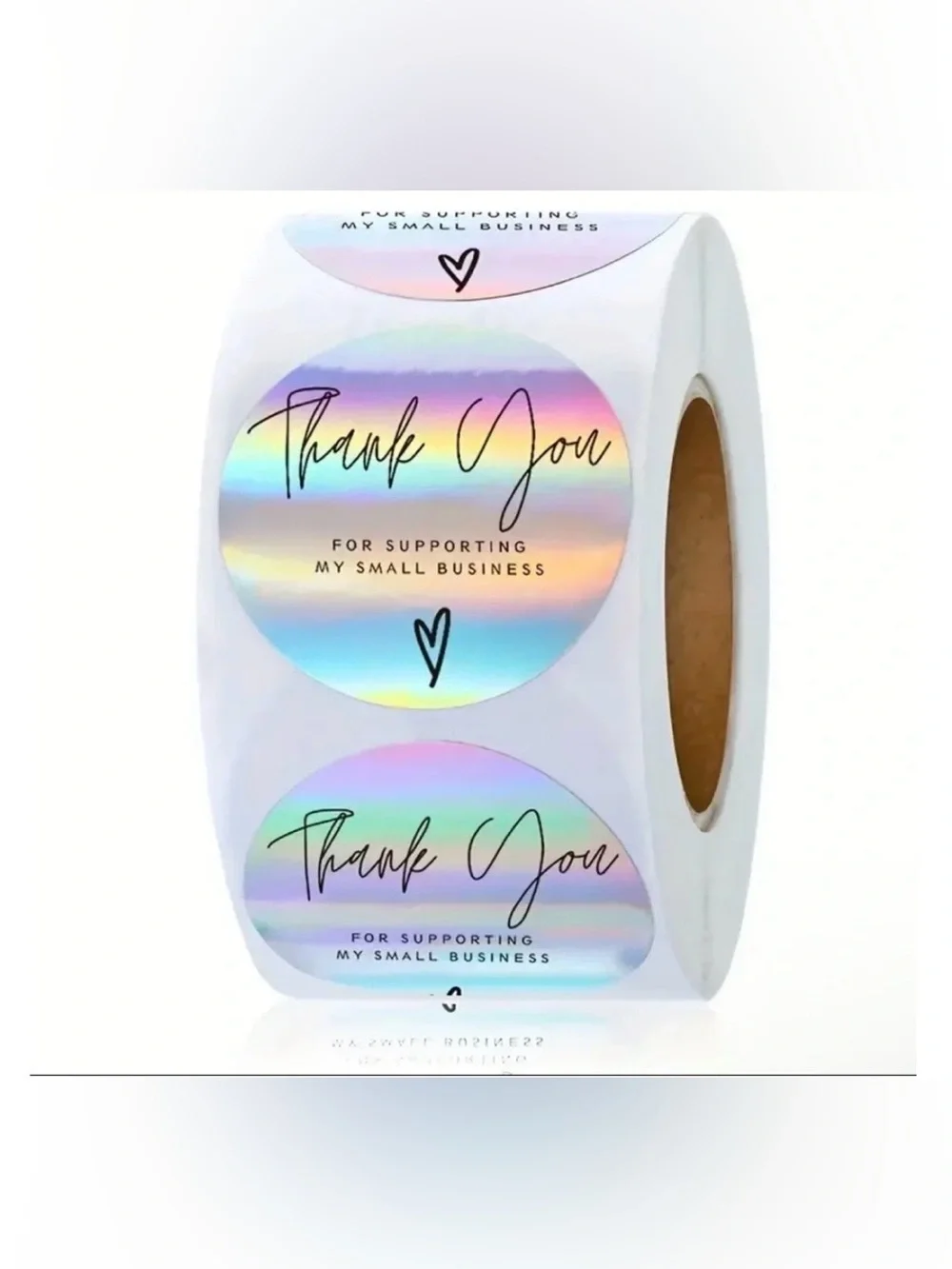 Holographic Thank You Small Business Stickers 1 Inch Roll Rainbow